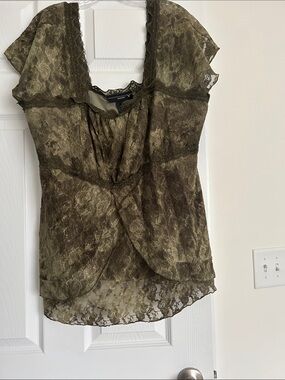 Venezia Olive Green Lace Overlay Top